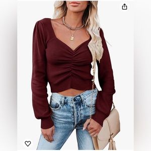 Pretty garden cropped ruched sweater